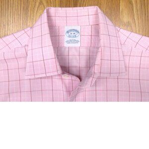BROOKS BROTHERS SLIM FIT 100% COTTON SHIRT PINK PLAID Sz 16 LARGE, L